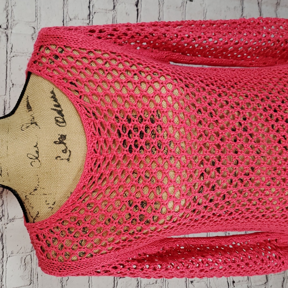 Tribal Pink Crochet Knit 3/4 Sleeve Sweater Size M - Picture 3 of 7